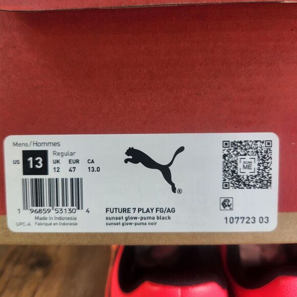 PUMA Future 7 Play FG/AG 107723-03 Men Sz 13 Black Sunset Glow Soccer Cleats NEW